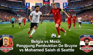 Laga pembuka Grup G yang mempertemukan Tim Nasional Belgia kontra Mesir ini diprediksi akan menjadi panggung pertempuran taktis yang sengit sekaligus menghibur, mengingat kedua tim diperkuat oleh deretan bintang papan atas dunia. (SUARAMUSI.ID) Laga pembuka Grup G yang mempertemukan Tim Nasional Belgia kontra Mesir ini diprediksi akan menjadi panggung pertempuran taktis yang sengit sekaligus menghibur, mengingat kedua tim diperkuat oleh deretan bintang papan atas dunia. (SUARAMUSI.ID)
