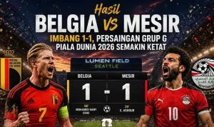 Belgia gagal menang! Mesir curi poin penting di Seattle. Skor 1-1 membuat persaingan Grup G Piala Dunia 2026 semakin panas Belgia gagal menang! Mesir curi poin penting di Seattle. Skor 1-1 membuat persaingan Grup G Piala Dunia 2026 semakin panas