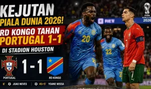 Difavoritkan meraih kemenangan, Portugal justru gagal mengamankan tiga poin setelah ditahan RD Kongo 1-1 di Stadion Houston. (SUARAMUSI.ID/RICKI)