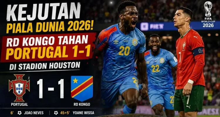 Difavoritkan meraih kemenangan, Portugal justru gagal mengamankan tiga poin setelah ditahan RD Kongo 1-1 di Stadion Houston. (SUARAMUSI.ID/RICKI)
