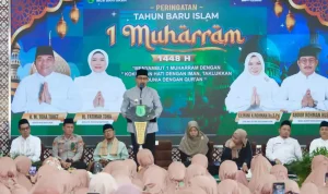 Pemerintah Kabupaten (Pemkab) Musi Banyuasin (Muba) menggelar peringatan Tahun Baru Islam 1 Muharram 1448 Hijriah, yang dipusatkan di Pendopoan Griya Bumi Serasan Sekate, pada hari Rabu, tanggal 17 Juni 2026. (SUARAMUSI.ID)