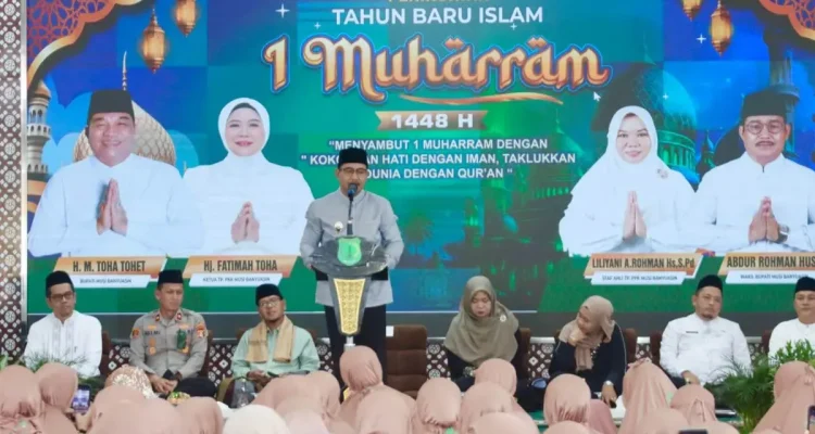 Pemerintah Kabupaten (Pemkab) Musi Banyuasin (Muba) menggelar peringatan Tahun Baru Islam 1 Muharram 1448 Hijriah, yang dipusatkan di Pendopoan Griya Bumi Serasan Sekate, pada hari Rabu, tanggal 17 Juni 2026. (SUARAMUSI.ID)