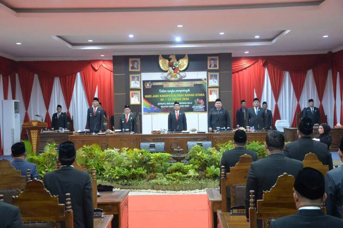 Dewan Perwakilan Rakyat Daerah (DPRD) Kabupaten Musi Rawas Utara (Muratara) menggelar Rapat Paripurna dalam rangka memperingati Hari Jadi Kabupaten Muratara ke-13. (SUARAMUSI.ID)