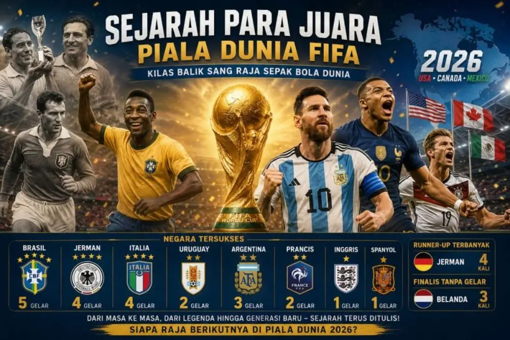 Sejak Piala Dunia pertama kali digulirkan pada tahun 1930 di Uruguay, hanya ada segelintir negara yang mampu membawa pulang trofi emas ikonik ini ke negaranya masing-masing. (SUARAMUSI.ID)